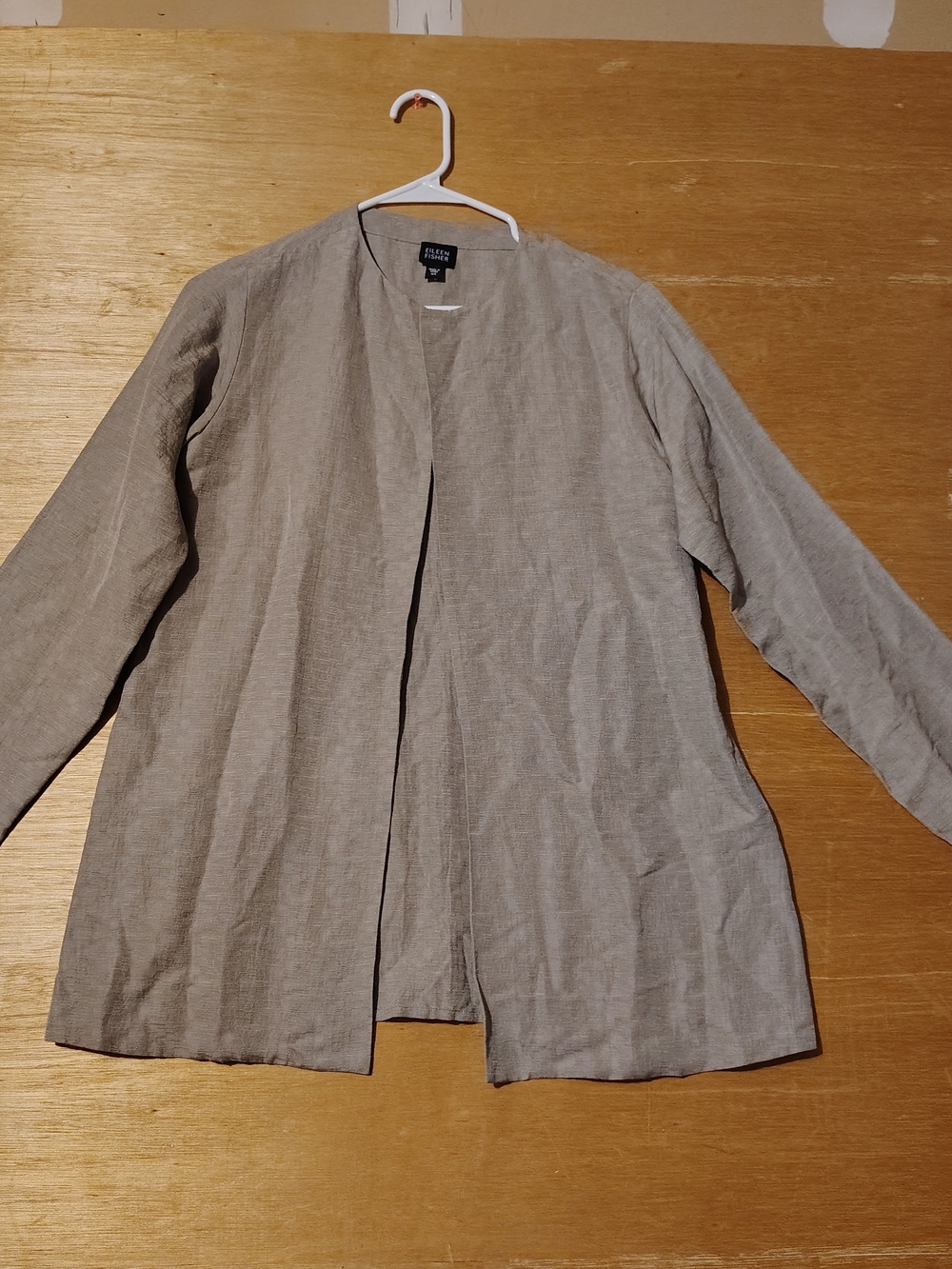 Eileen Fisher Neutral Beige Collarless Open Silk Linen Jacket